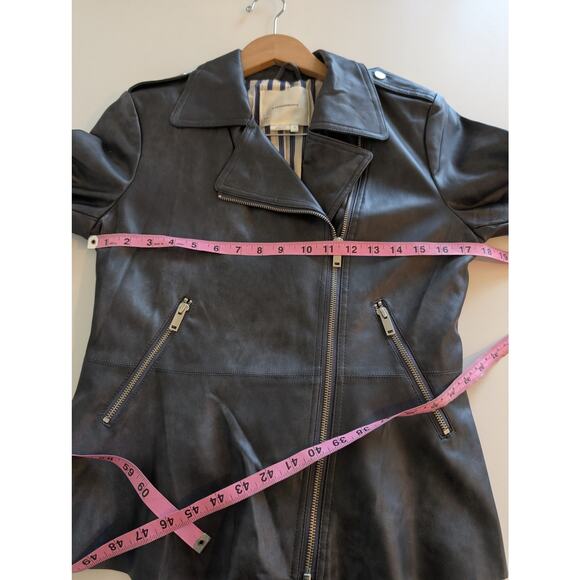 Anthropologie Vegan Leather Jacket Peplum Asymmetrical Moto Gray Size S - Picture 13 of 14